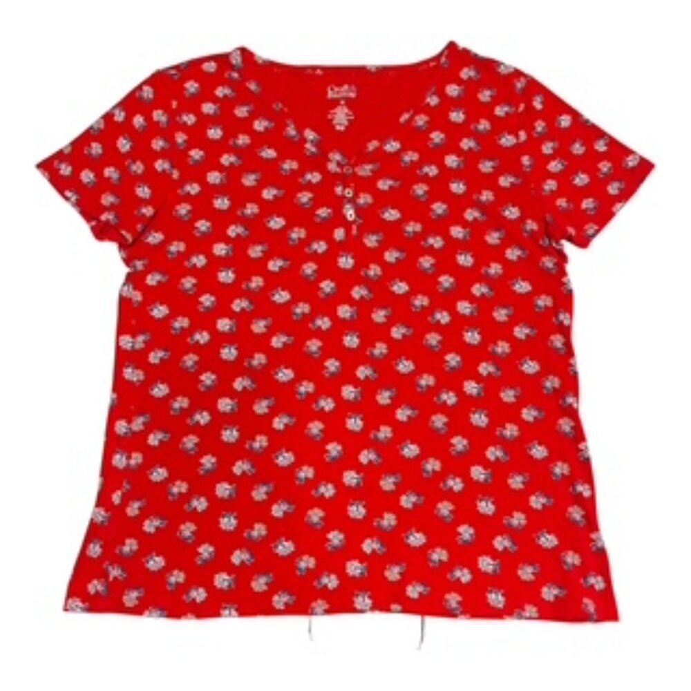 Croft & Barrow Women's Short Sleeve Top Red W/Blue Floral Print Size M